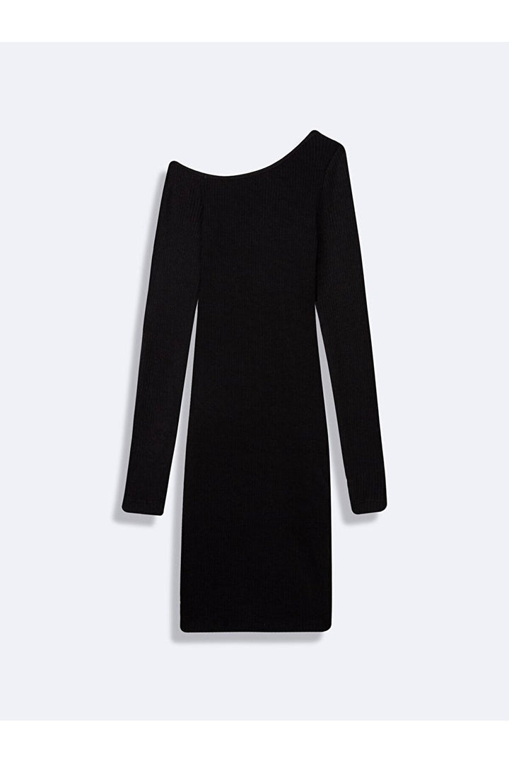 LTB Robe noire à col asymétrique et manches longues