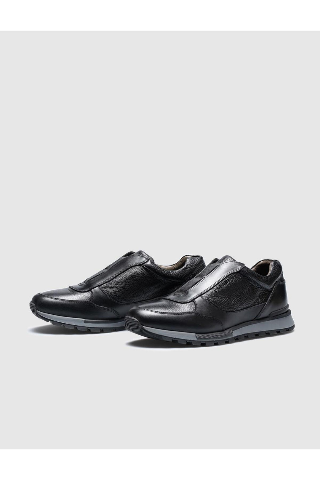 Cabani Shoes Chaussures de sport pour hommes en cuir véritable noir avec semelle en caoutchouc - Noir
