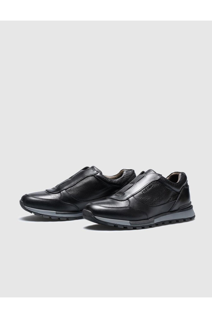 Cabani Shoes Chaussures de sport pour hommes en cuir véritable noir avec semelle en caoutchouc - Noir