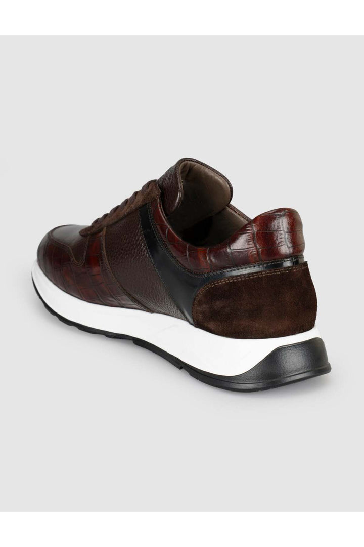Cabani Shoes Baskets pour hommes en cuir véritable marron à lacets - Marron