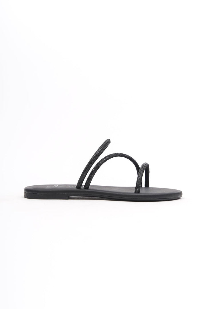 Wavelys Areta Sandales Femme à Talon Bas en Pierre Brillante Cristal Gate Shoes - Noir