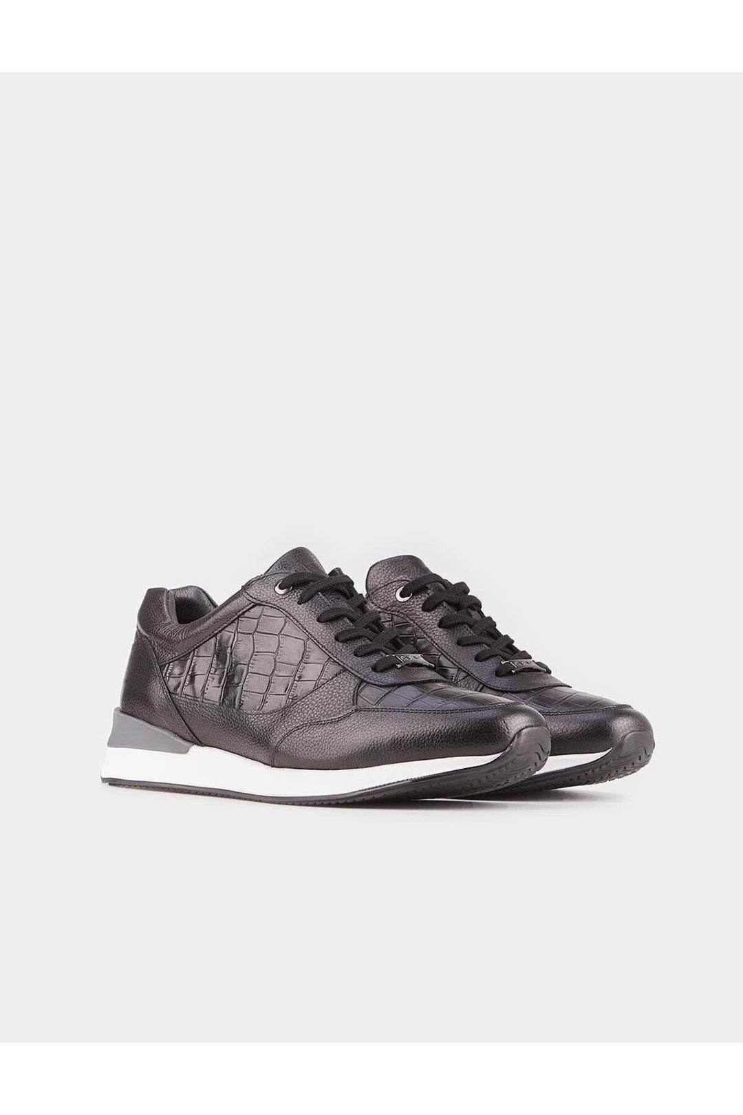 Cabani Shoes Chaussures de sport pour hommes en cuir véritable noir avec lacets imprimées Croco. - Noir