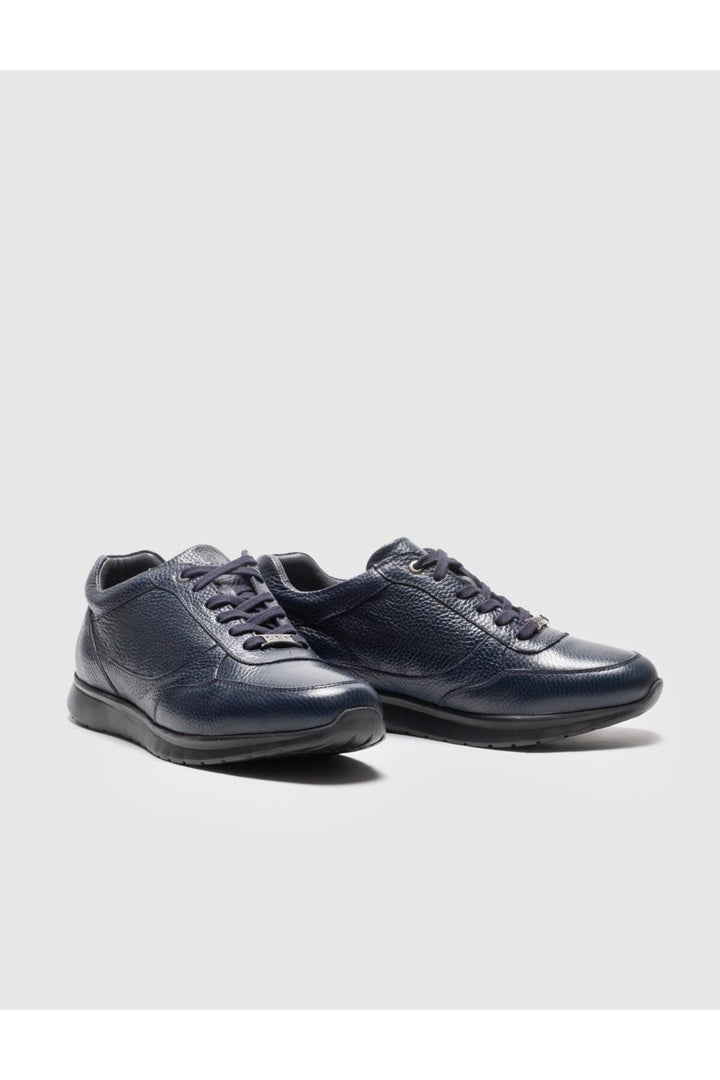 Cabani Shoes Chaussures de sport pour hommes en cuir véritable bleu marine à lacets - Bleu marine