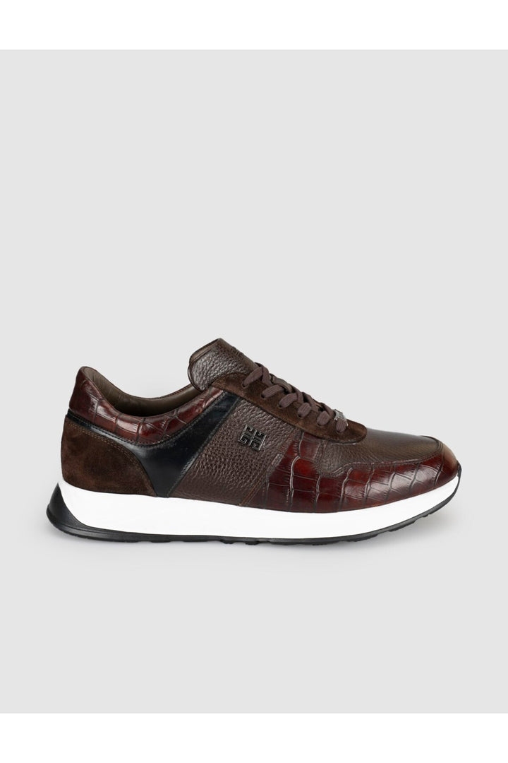 Cabani Shoes Baskets pour hommes en cuir véritable marron à lacets - Marron