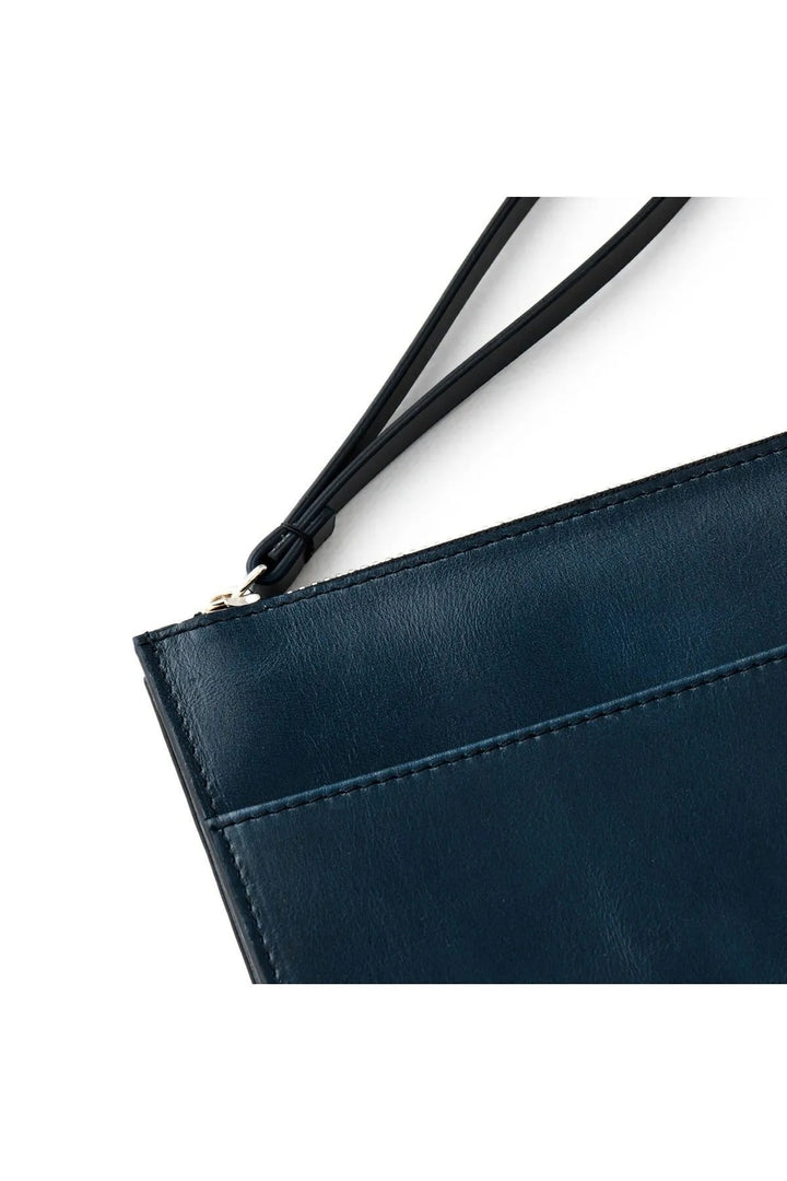 helmbrook Sac pour femme en cuir bleu marine avec fermeture éclair Rfid Shielded Portfolio de Beverly avec poche