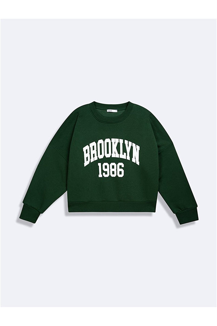 LTB Sweat-shirt vert imprimé à col rond et manches longues