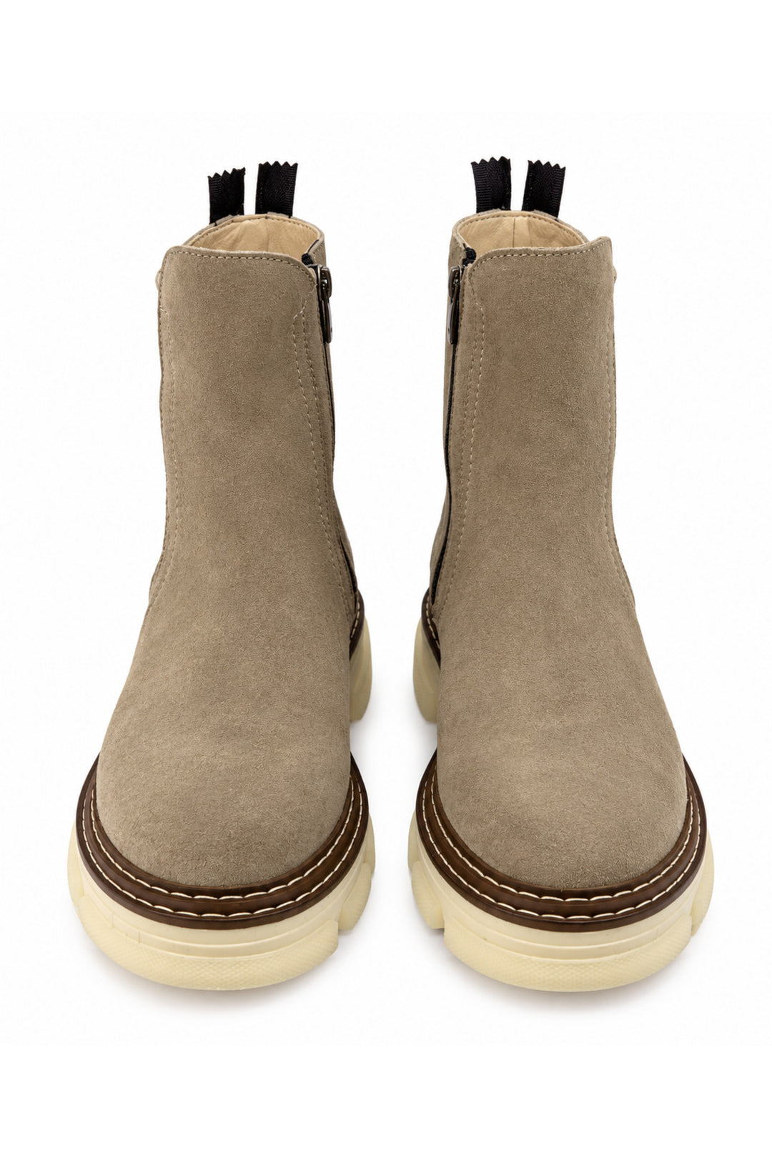 Wavelys Bottines quotidiennes à semelle épaisse en suède beige avec détails de couture pour femmes - Beige