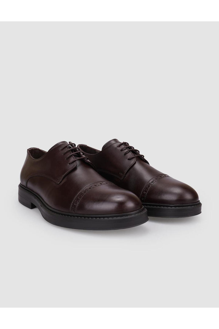 Cabani Shoes Chaussures de ville pour hommes en cuir véritable 100 % marron à lacets - Marron