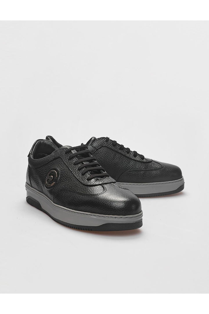 Cabani Shoes Chaussures de sport pour hommes en cuir véritable avec lacets et fourrure noire. - Noir