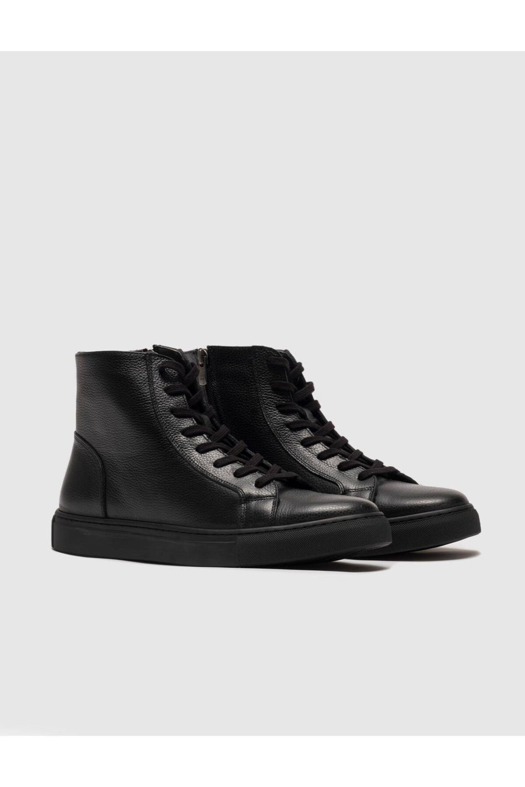 Cabani Shoes Bottines pour hommes en cuir véritable avec semelle en caoutchouc légère, lacées et zippées, noires. - Multicolore