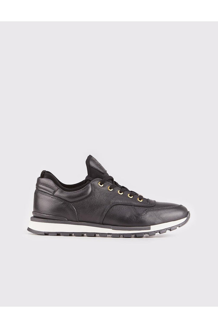 Cabani Shoes Chaussures de sport pour homme en cuir véritable, noires, à lacets, avec semelle thermo blanche. - Noir