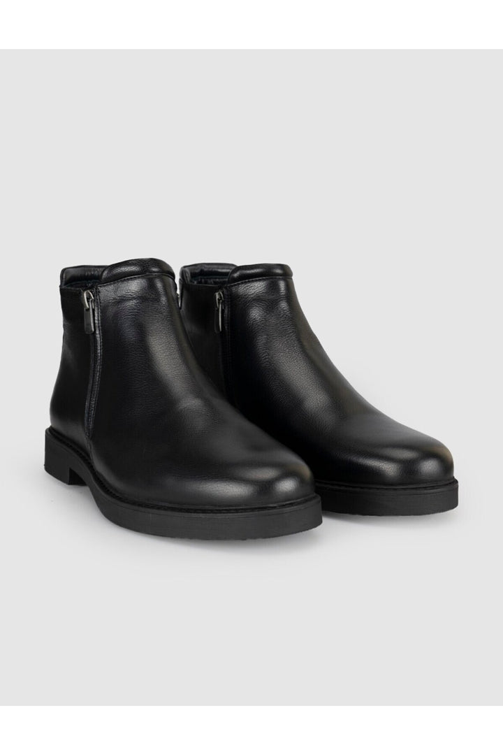 Cabani Shoes Bottines pour hommes en cuir véritable avec fourrure noire et fermeture éclair - Multicolore