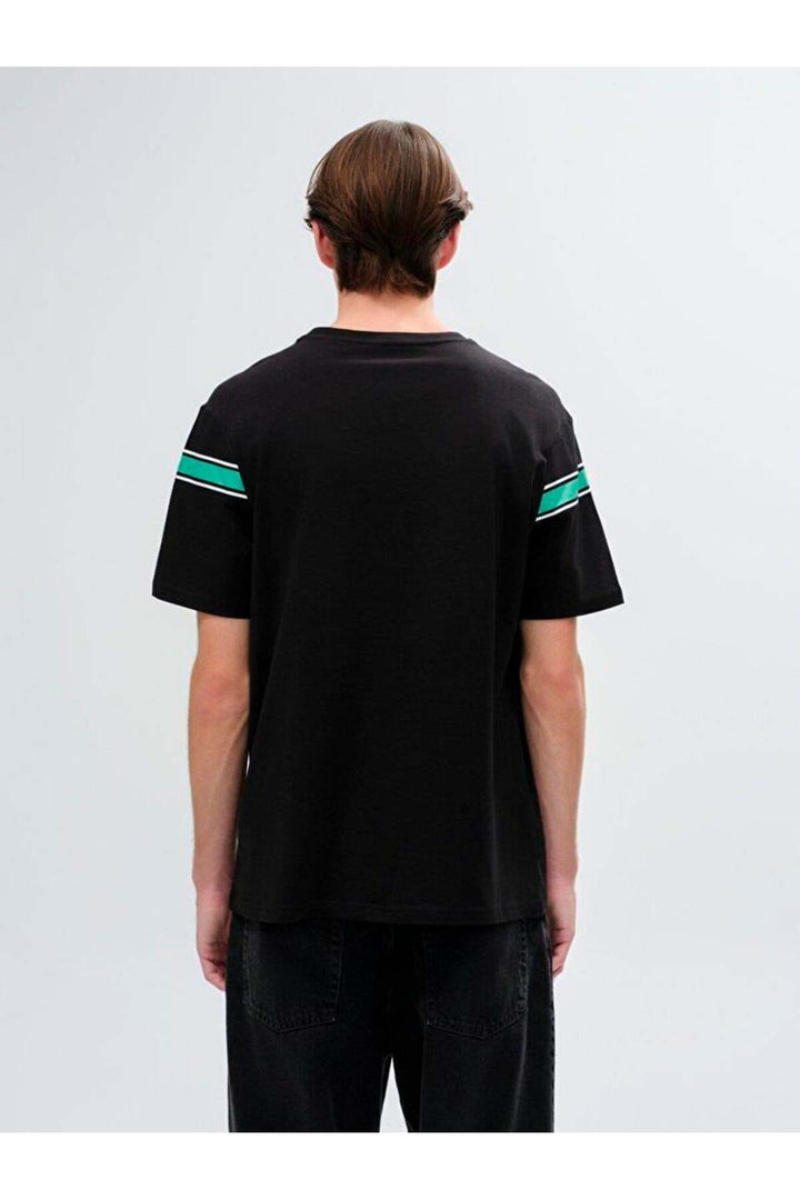 LTB T-shirt noir classique à manches courtes et col zéro avec imprimé pression