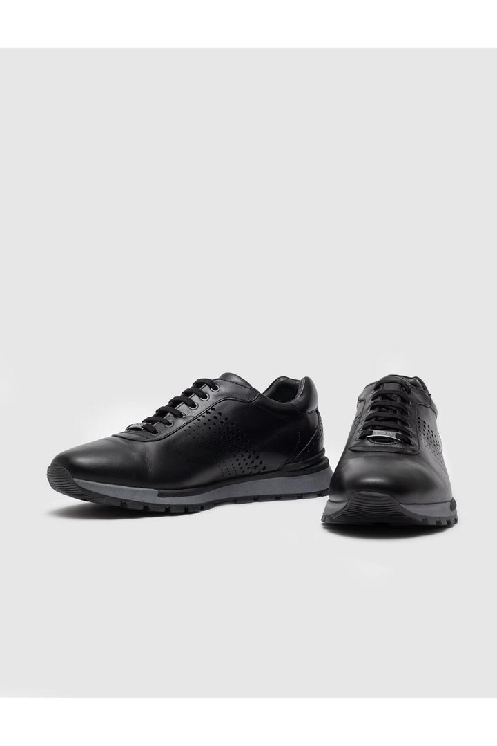 Cabani Shoes Chaussures de sport pour hommes en cuir véritable noires à lacets - Noir