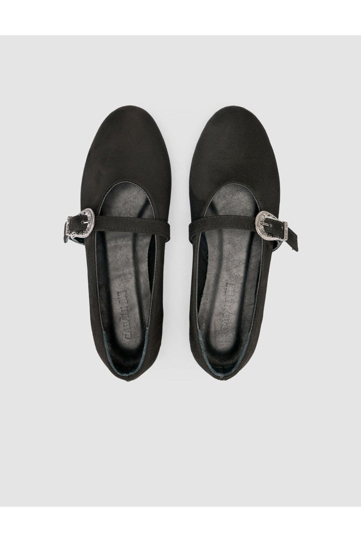 Cabani Shoes Ballerines noires pour femmes avec détail de boucle en suède Saros. - Noir