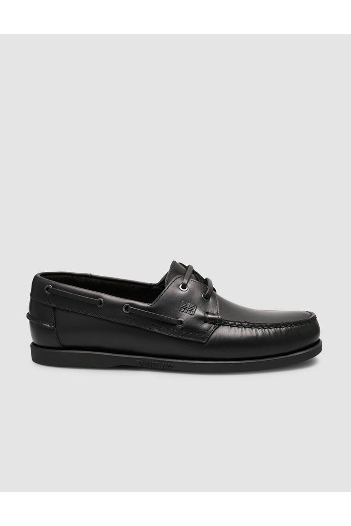 Cabani Shoes Peravia Chaussures de bateau en cuir véritable noir brillant à lacets pour tous les jours - Multicolore