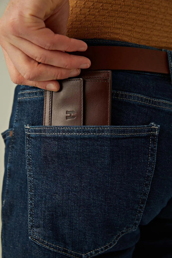 helmbrook Portefeuille en cuir véritable pour homme - Conception de poche multi-baie RFID protégée - Café Rigby