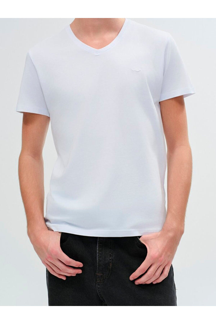 LTB T-shirt blanc à manches courtes slim Pressure avec encolure en V