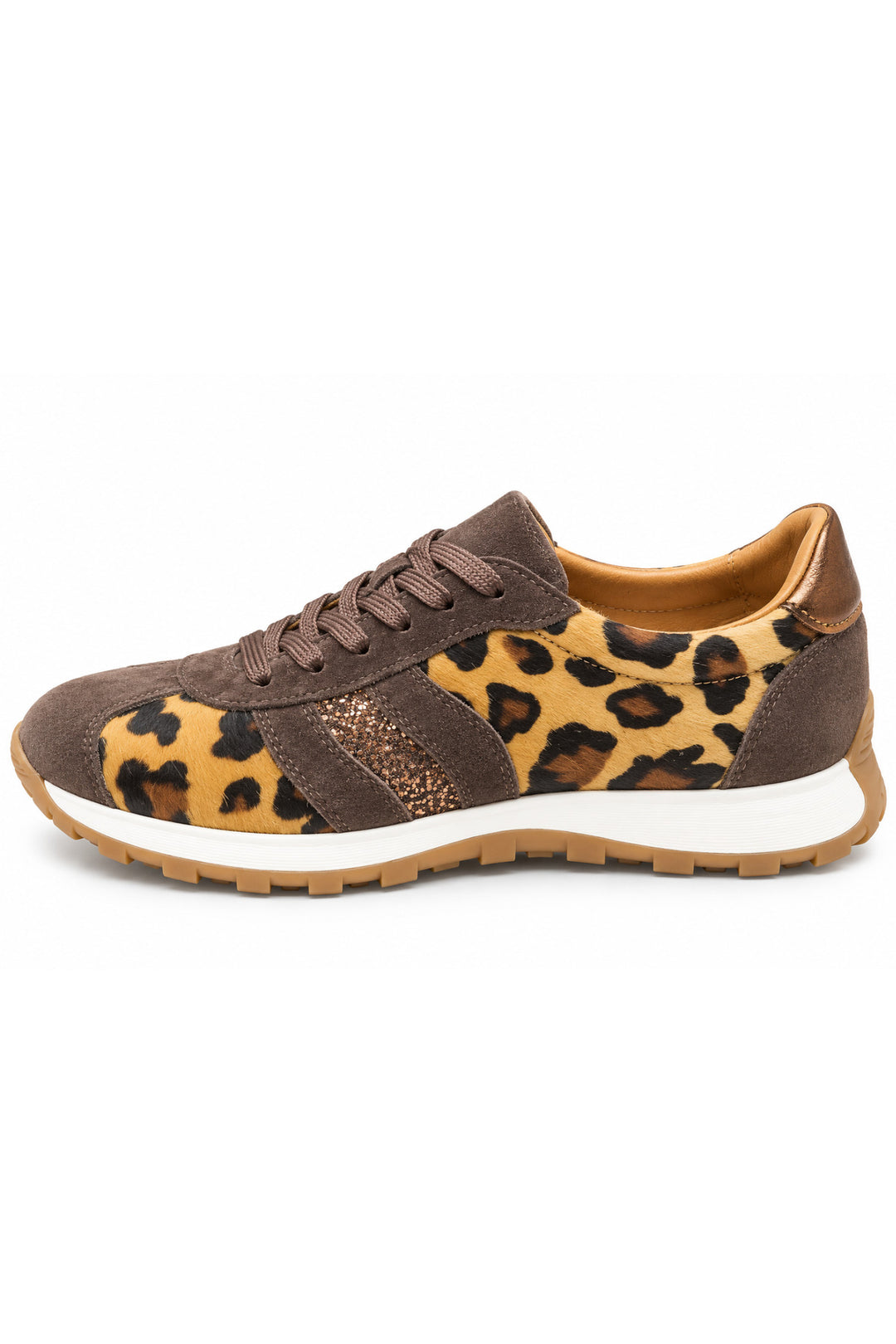 Wavelys Baskets confortables pour femmes en cuir suédé véritable kaki avec semelle en caoutchouc souple et flexible. - Marron