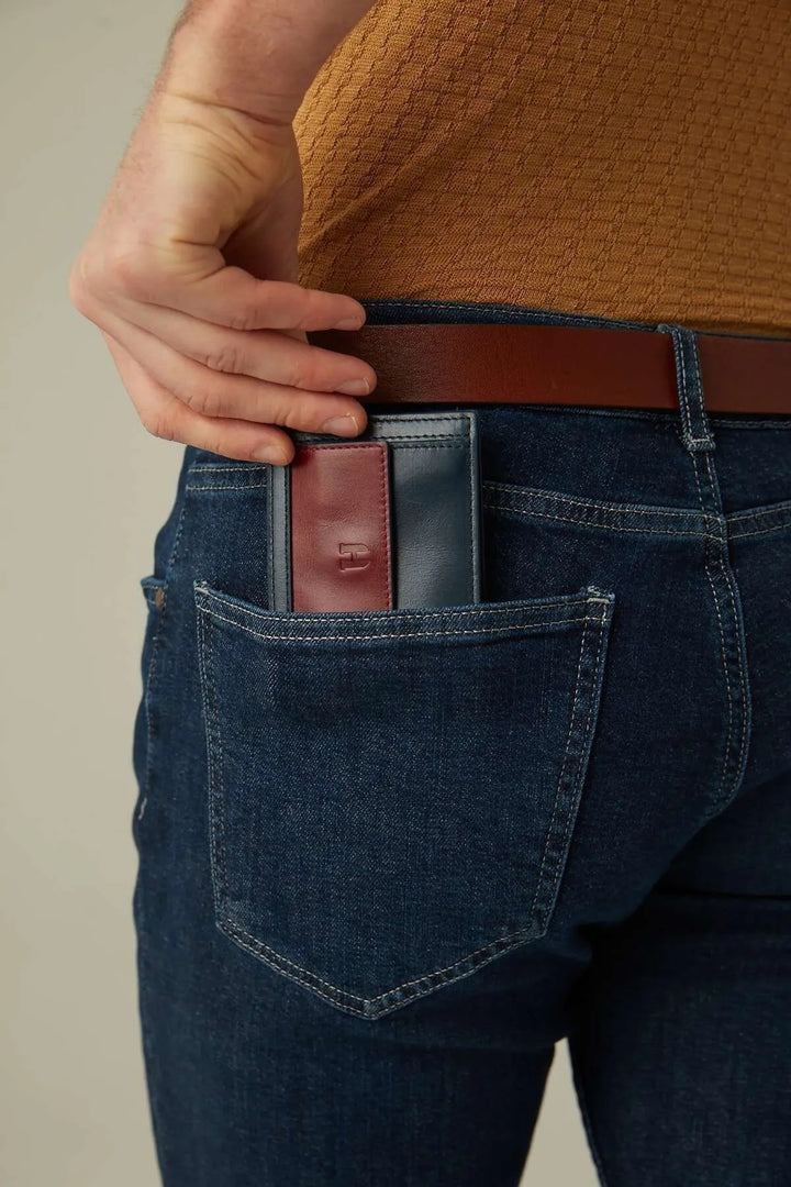 Helmbrook Portefeuille en cuir véritable pour homme Design de poche Multi-Baie RFID Protégé Rigby Bordeaux Bleu Marine