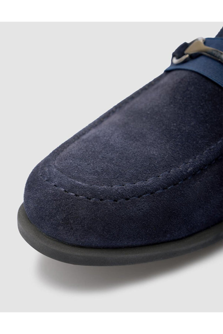Cabani Shoes Mocassin pour homme en cuir véritable bleu marine avec détail de boucle. - Bleu marine