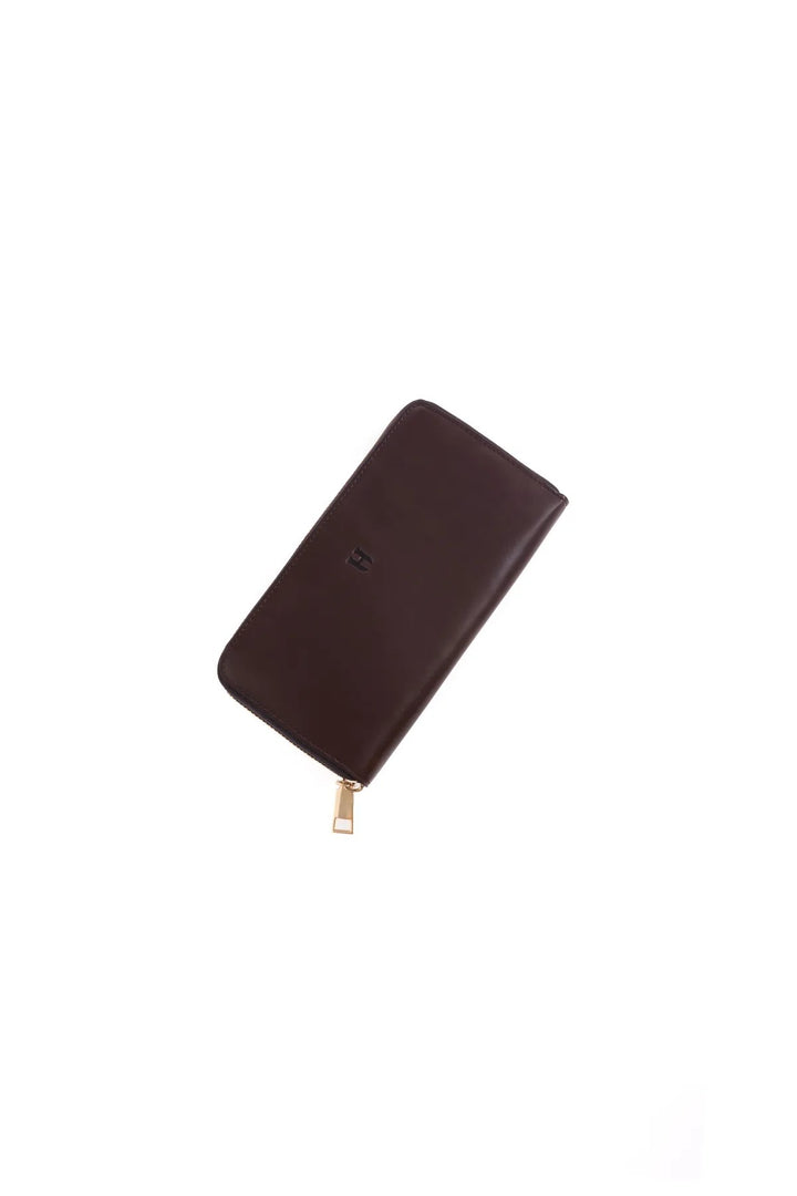helmbrook Femme Cuir Véritable Grand Portefeuille Fermeture Éclair RFID Protégé Amelia Café