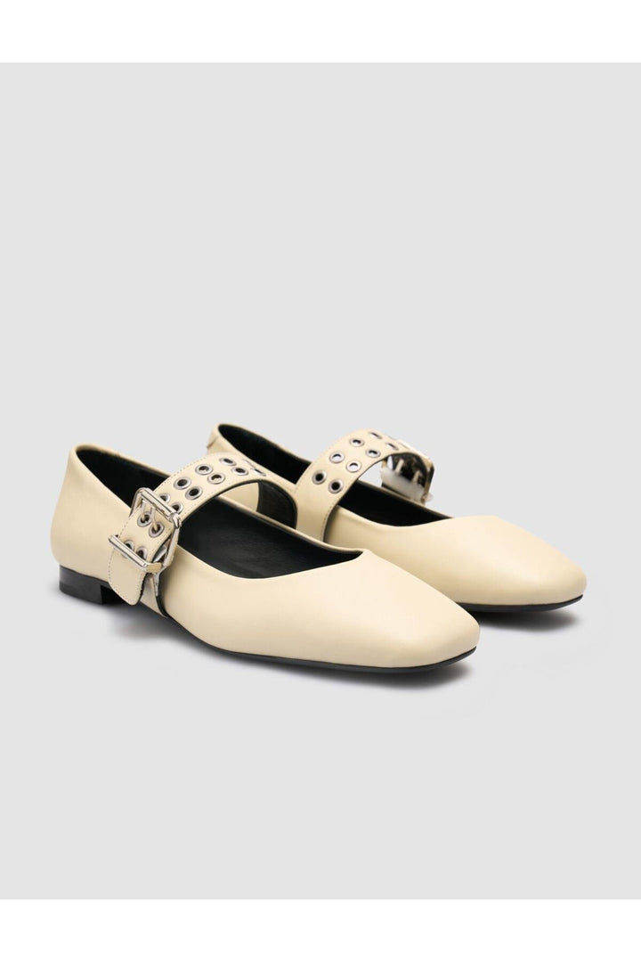 Cabani Shoes %100 Cuir Véritable Ballerines Femme Beige - Beige