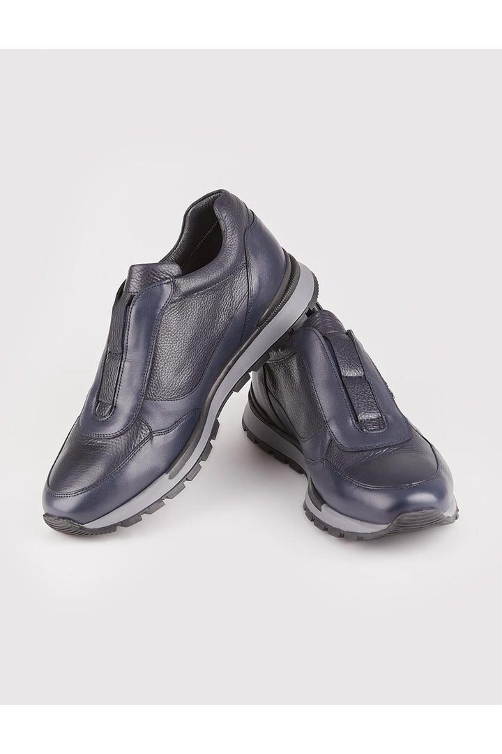 Cabani Shoes Chaussures de sport pour hommes en cuir véritable avec semelle en caoutchouc Bleu marine - Bleu marine