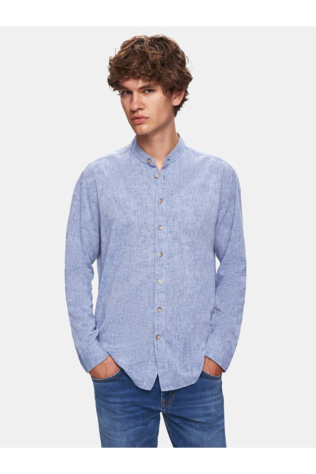 LTB Chemise bleue à manches longues Regular Judge Collar Linen Look