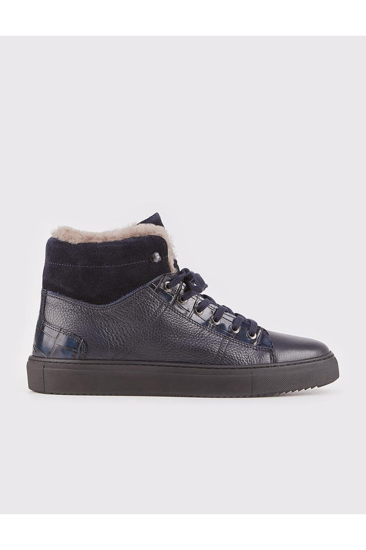 Cabani Shoes Bottines quotidiennes pour hommes en cuir véritable bleu marine avec fourrure. - Bleu marine