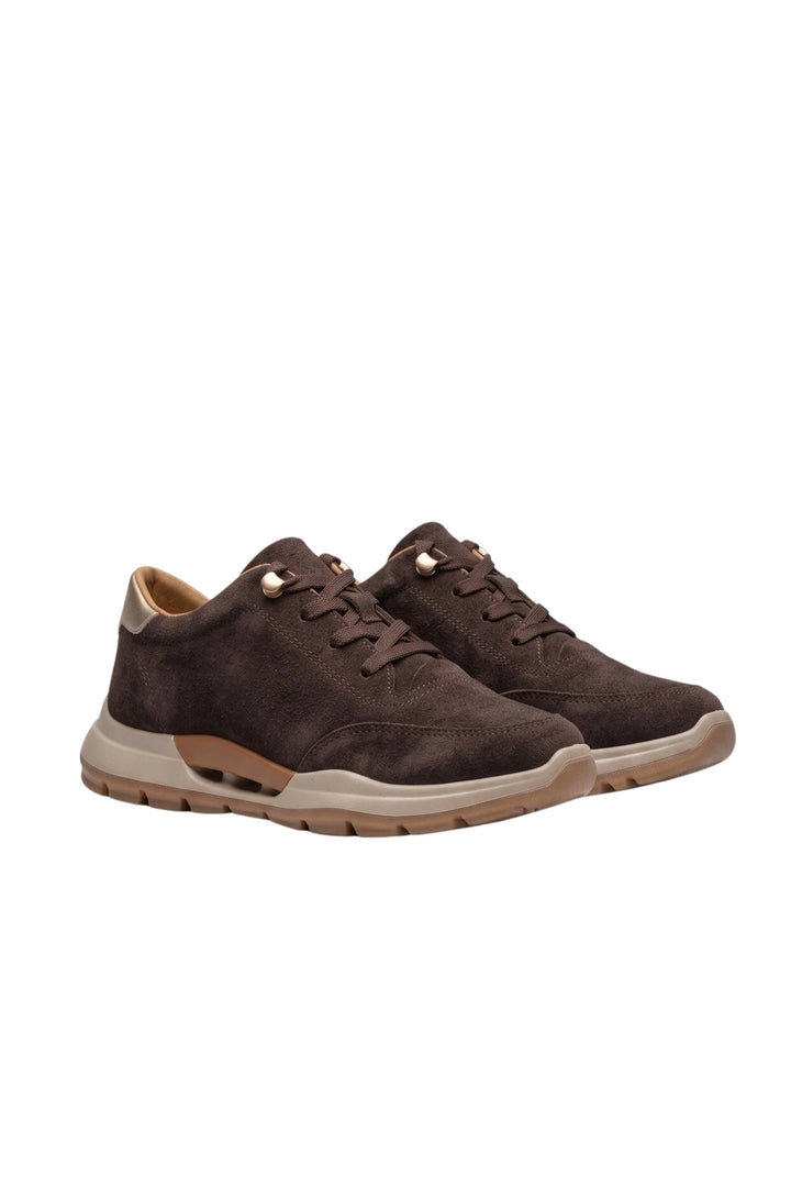 Wavelys MARA Chaussures de marche et de sport élégantes en cuir suédé véritable avec lacets intelligents et semelle confortable. - Marron