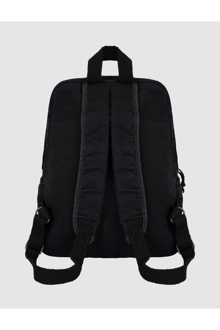 Cabani Shoes Sac à dos unisexe en lin noir avec imprimé vintage - Noir