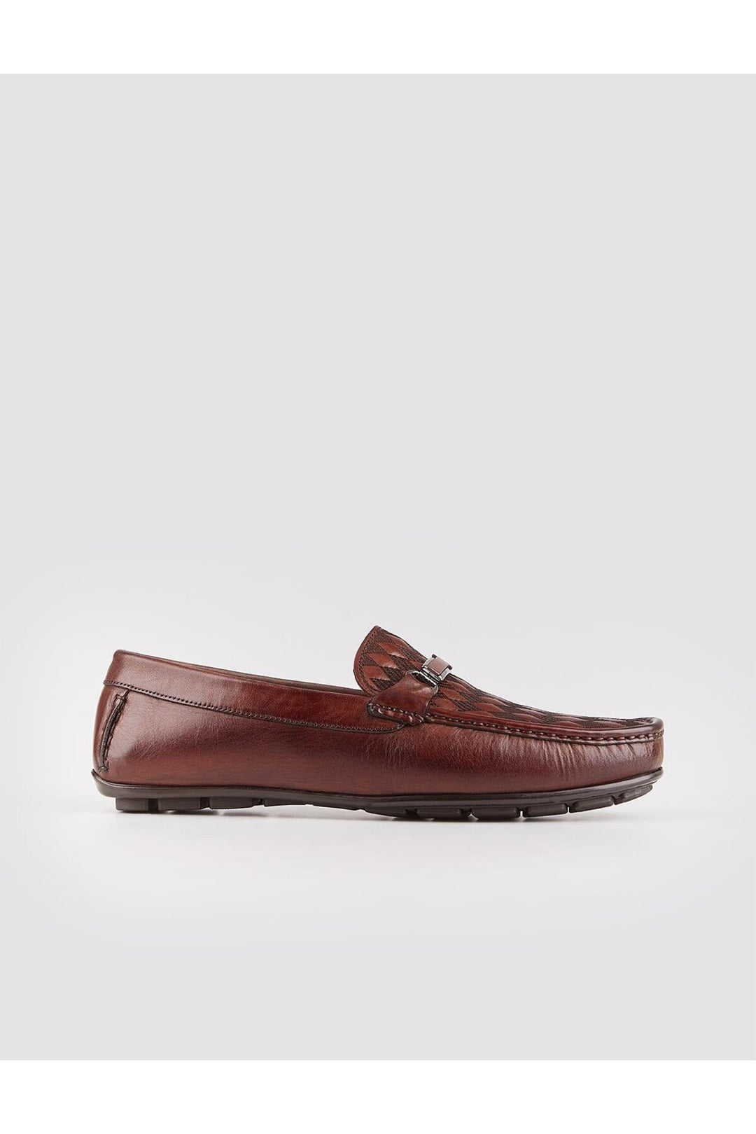 Cabani Shoes Mocassins pour hommes en cuir véritable marron à motif de baklava - Marron