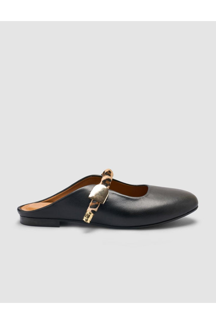 Cabani Shoes %100 Cuir Véritable Sandales Noires Femme Détails Léopard - Multicolore