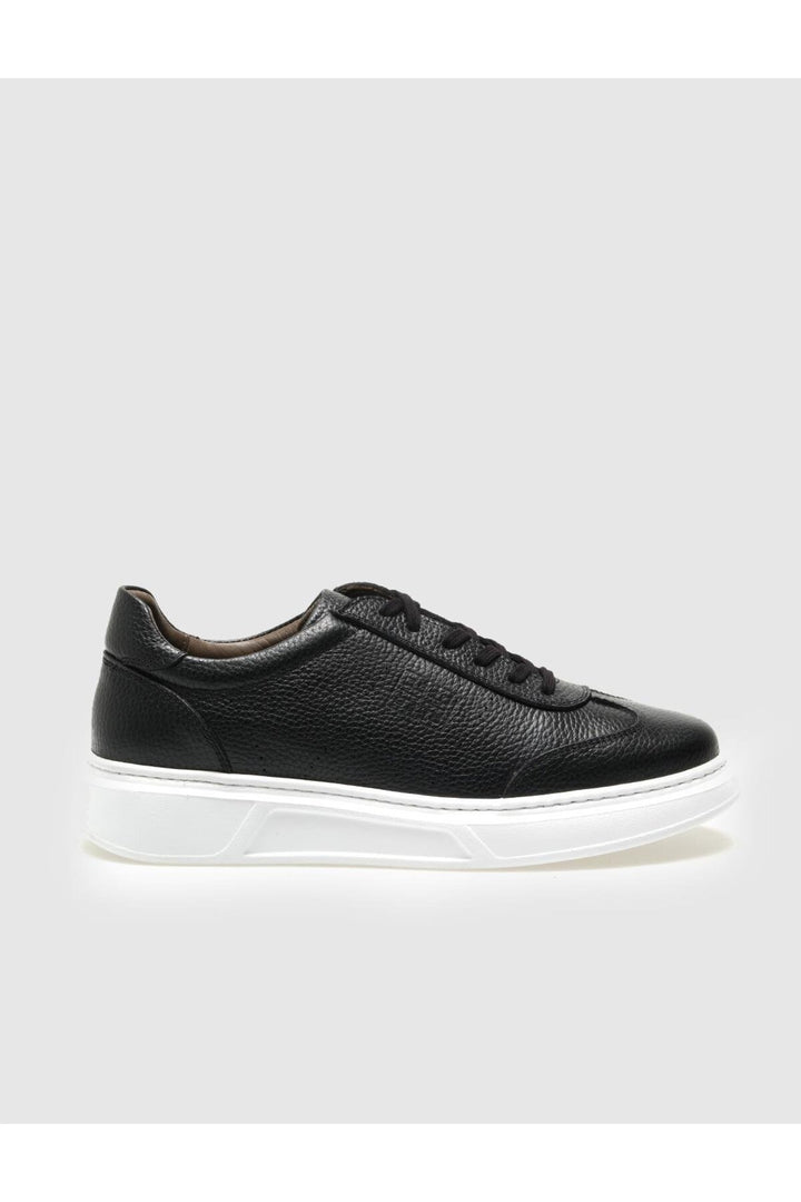 Cabani Shoes Chaussures de sport pour hommes en cuir véritable noires à lacets - Noir