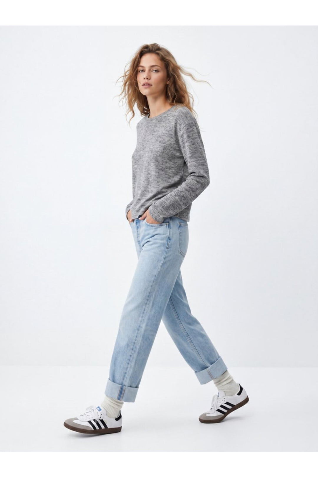 LTB Sweatshirt basique gris à col rond à manches longues - Gris