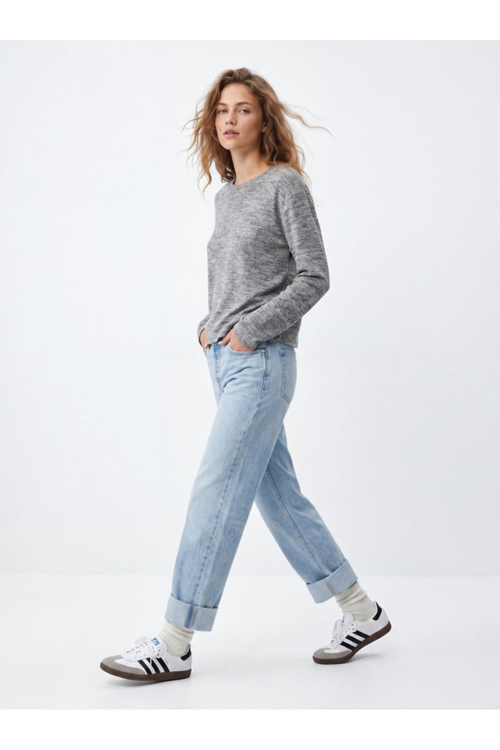 LTB Sweatshirt basique gris à col rond à manches longues - Gris