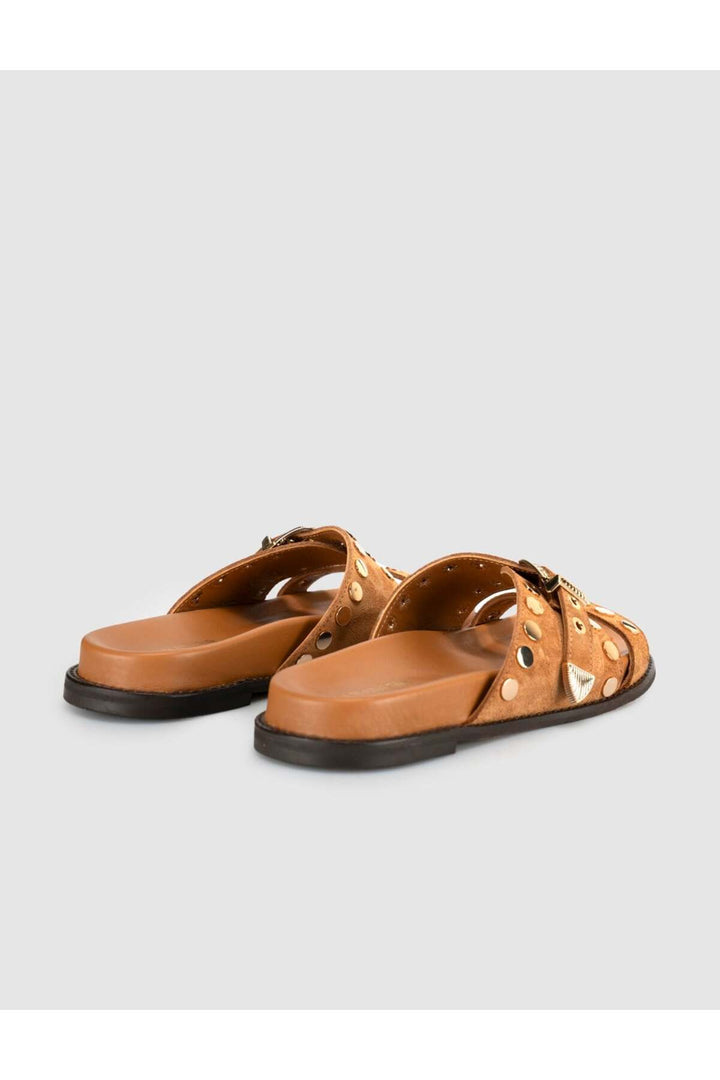 Cabani Shoes Sandales pour femmes en cuir véritable avec détails en pierre beige. - Multicolore