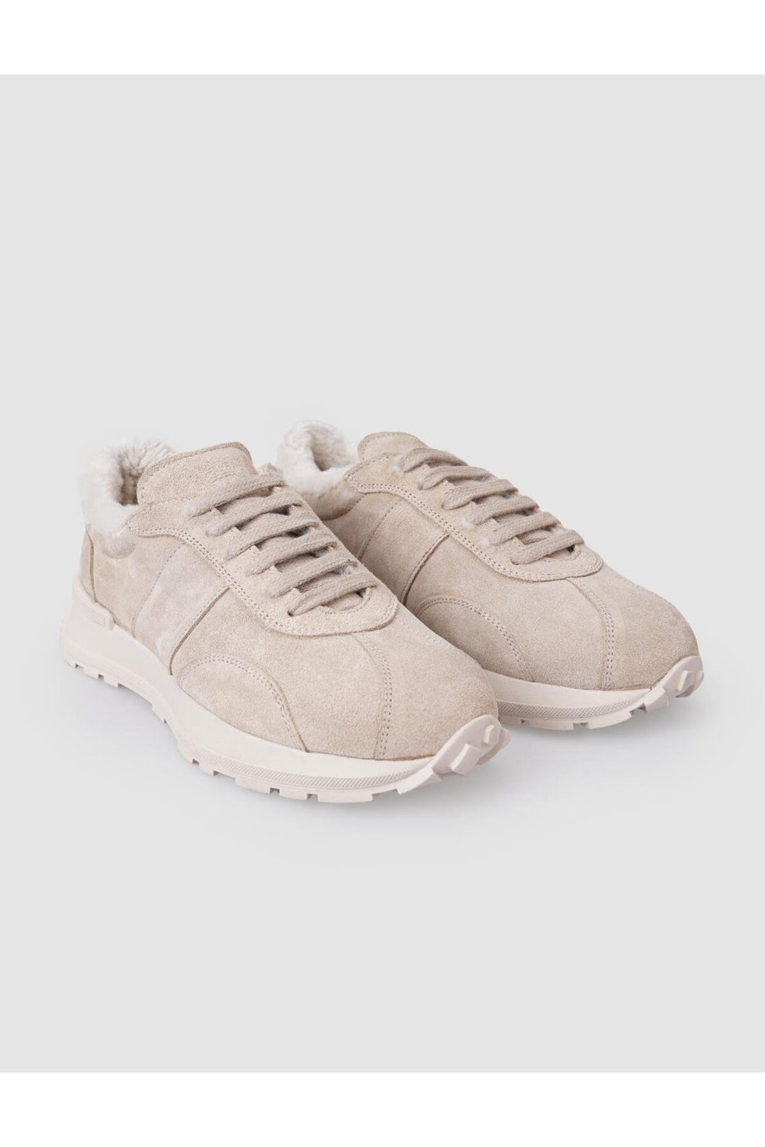 Cabani Shoes Baskets sportives pour femmes en cuir véritable beige en suède avec fourrure. - Multicolore