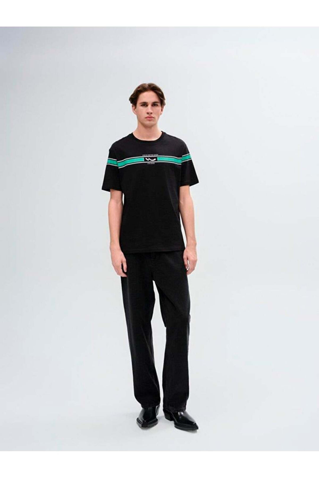 LTB T-shirt noir classique à manches courtes et col zéro avec imprimé pression
