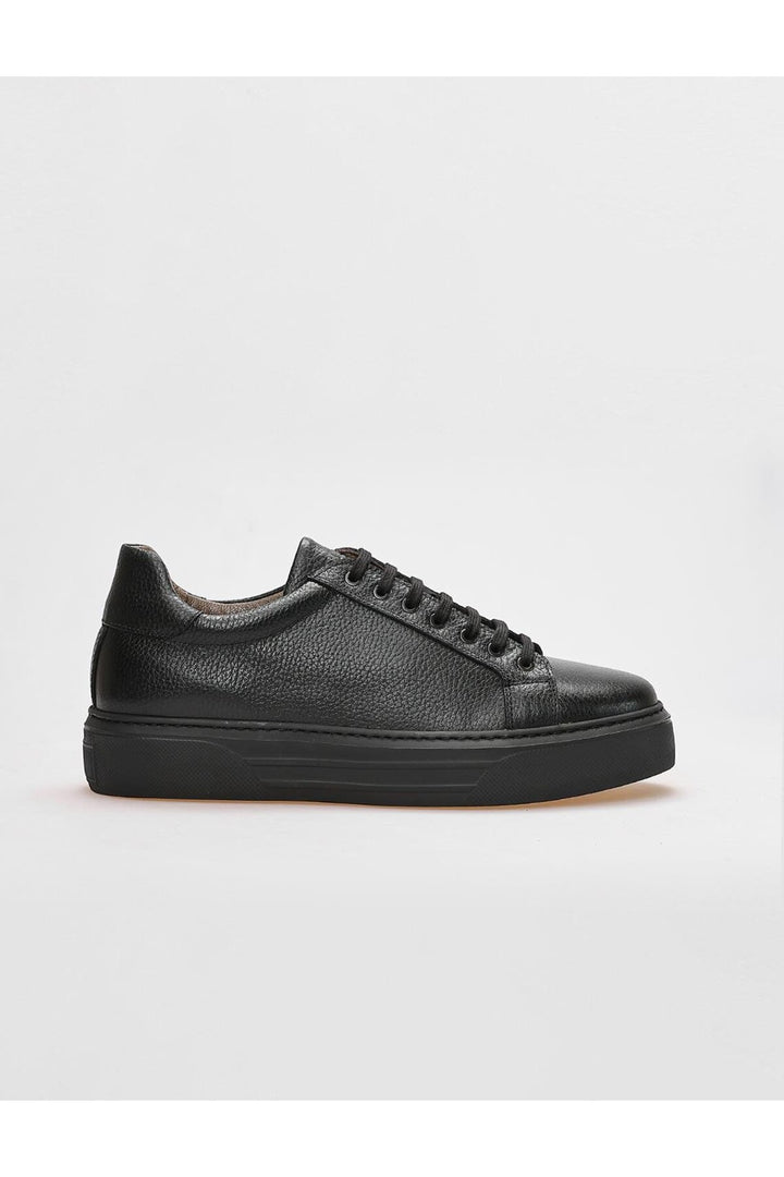 Cabani Shoes Chaussures de sport pour hommes en cuir véritable noires à lacets - Noir