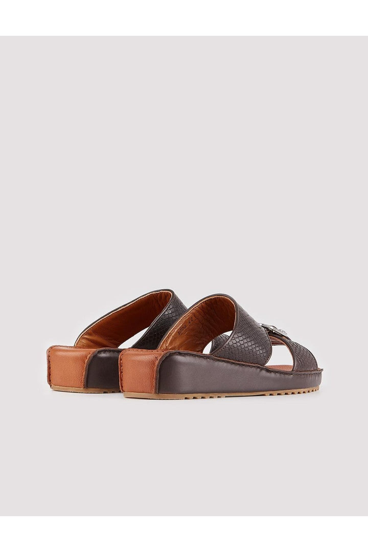 Cabani Shoes Sandale marron en cuir véritable avec détail de boucle pour homme - Multicolore