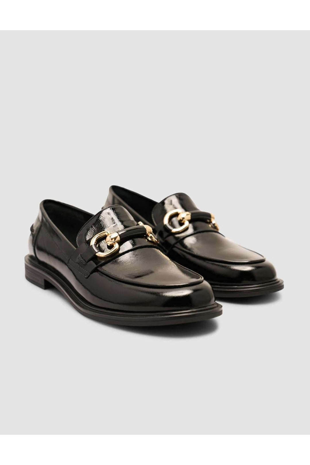 Cabani Shoes Chaussures Loafer pour femmes en cuir véritable verni noir avec boucle à 100% - Noir