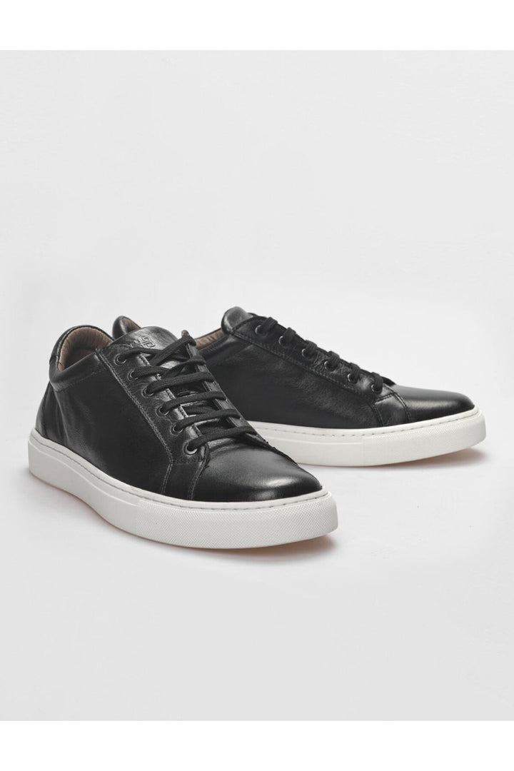 Cabani Shoes Chaussures de sport pour hommes en cuir véritable noires à lacets - Noir