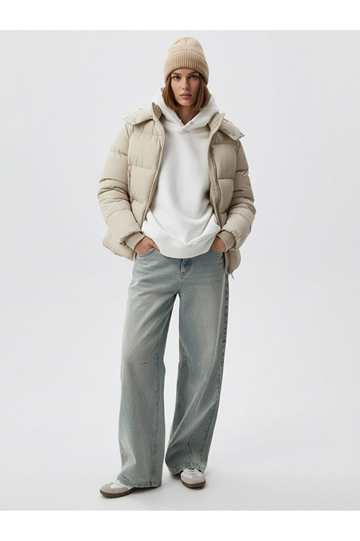 LTB Manteau gonflable beige zippé à capuche