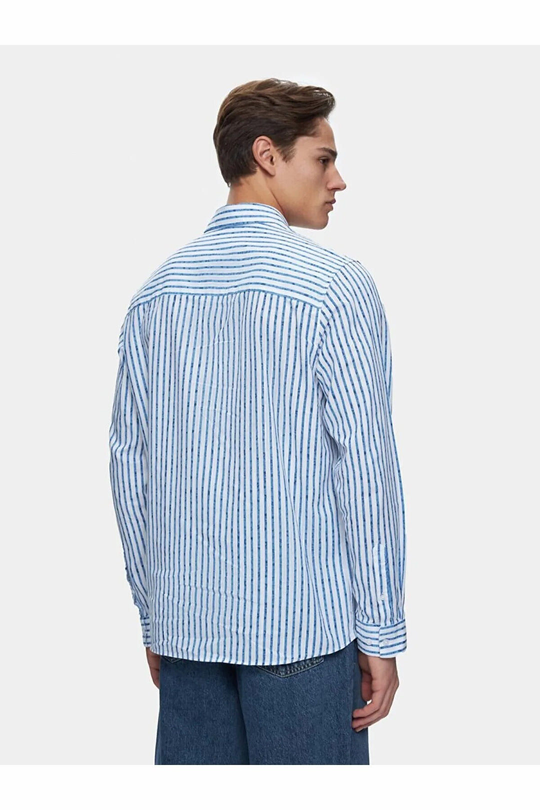 LTB Chemise crème à manches longues régulières rayée aspect lin