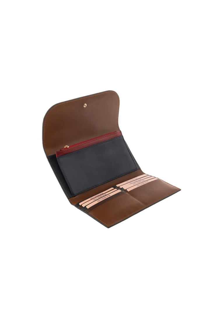 Helmbrook Grand Portefeuille en Cuir Véritable pour Femme Fermeture Éclair Protégée par RFID Charlotte Tan Bleu Marine