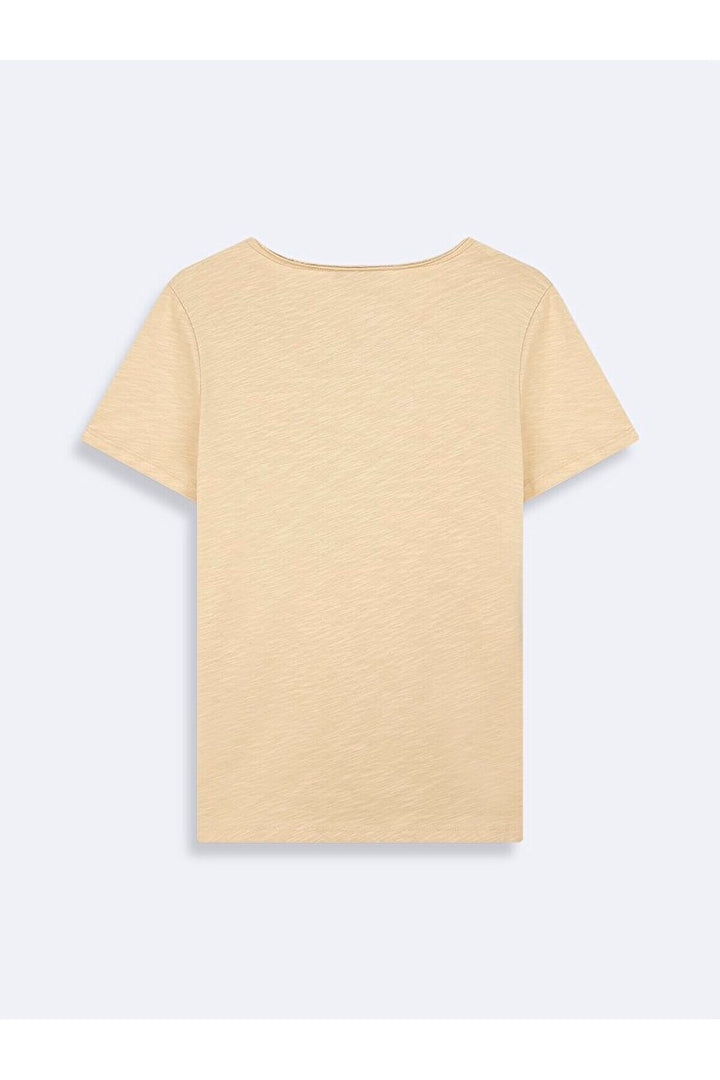 LTB T-shirt classique marron à col en U et manches courtes