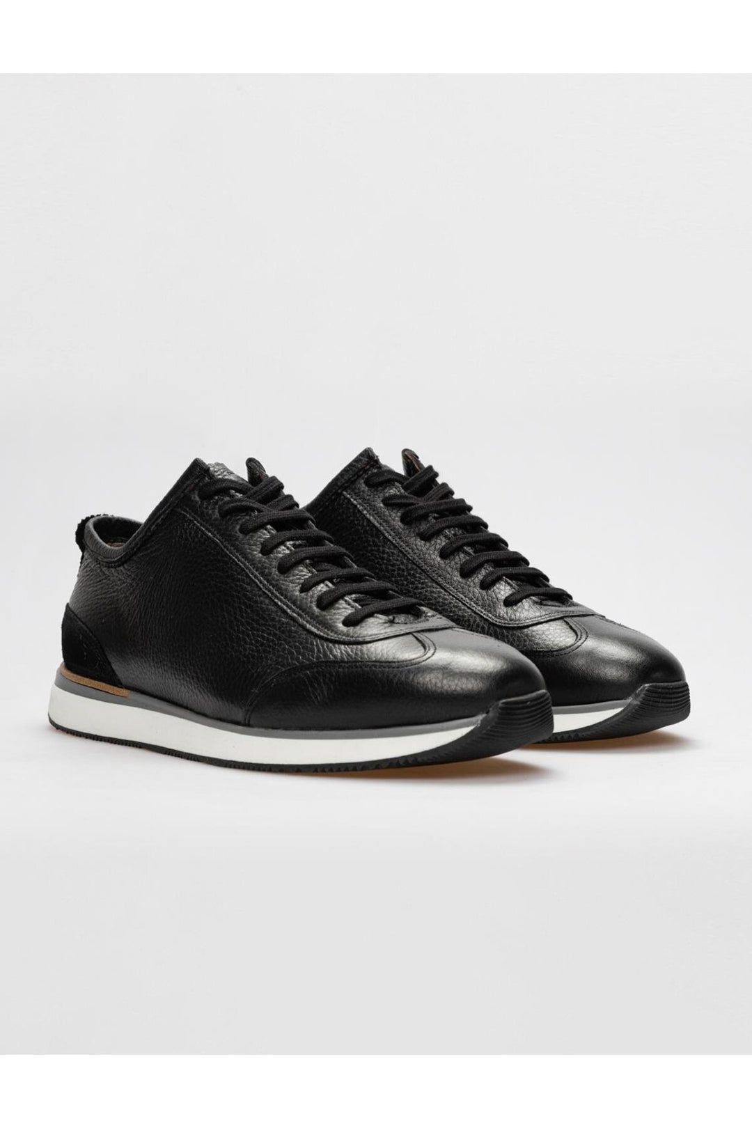 Cabani Shoes Chaussures de sport pour hommes en cuir véritable noires à lacets - Noir