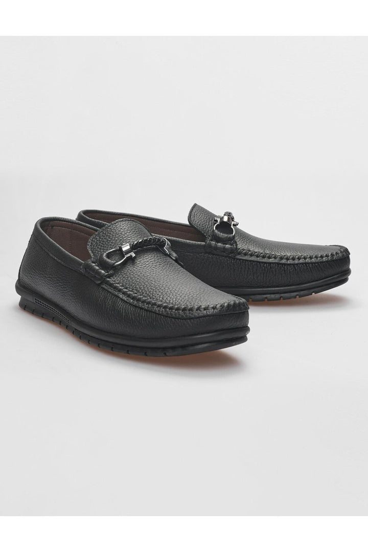 Cabani Shoes Mocassin homme en cuir véritable noir à boucle - Noir